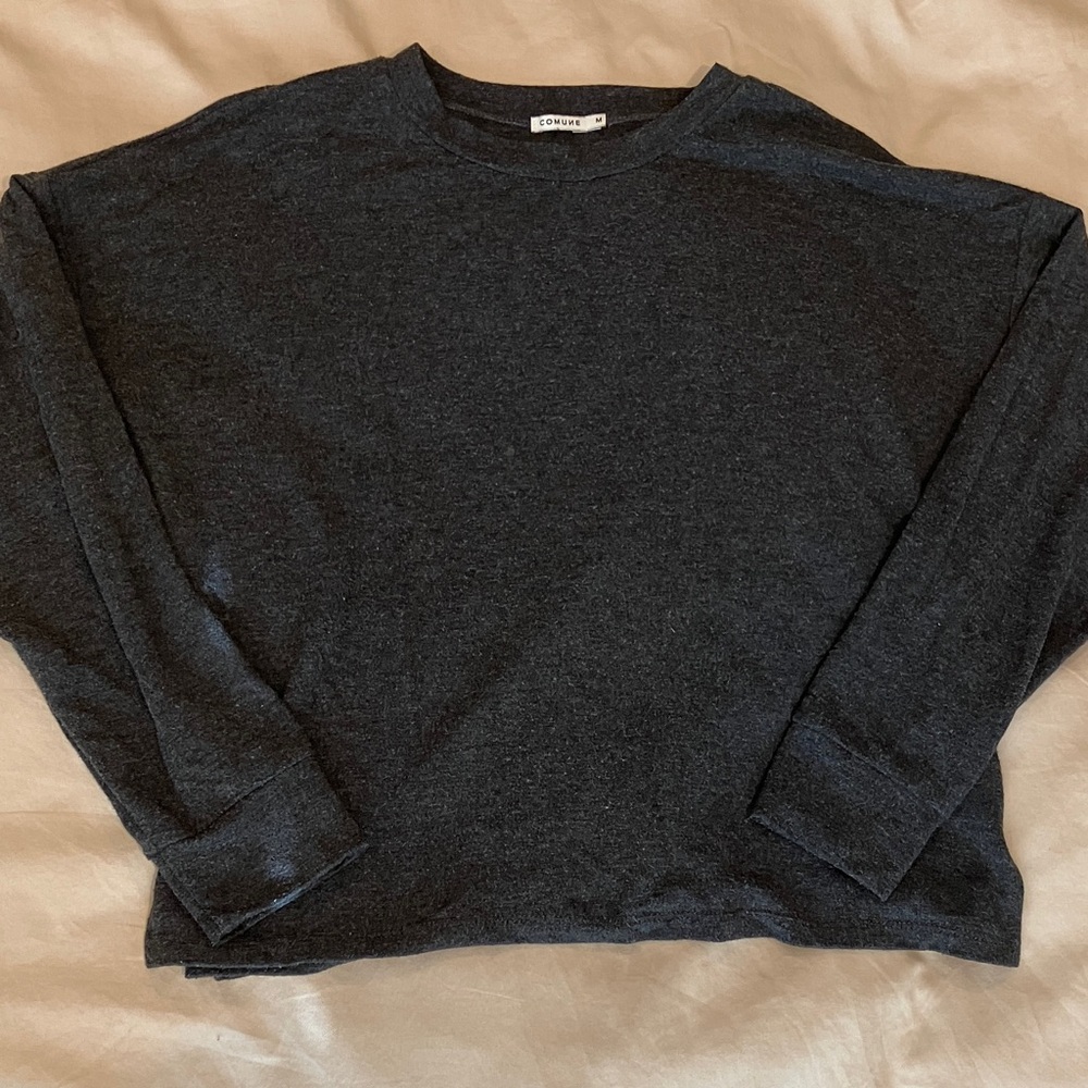 Comune Dark Gray Long Sleeve Crop Shirt